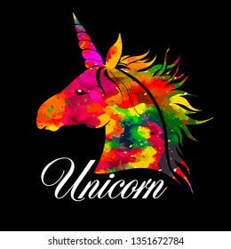 Abstract multicolored Unicorn Head. Vector