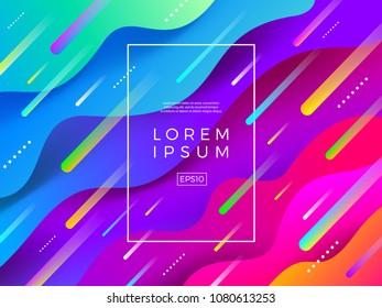 Abstract multicolored vector background. Composition with fluid shape, dynamic colorful strips and frame for text or message.