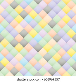 Abstract multicolored volumetric mosaic background with square tiles. Seamless geometric pattern