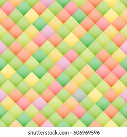 Abstract multicolored, volumetric mosaic background with square tiles. Seamless geometric pattern