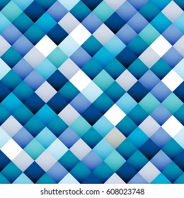 Abstract multicolored, volumetric mosaic background with square tiles. Seamless geometric pattern