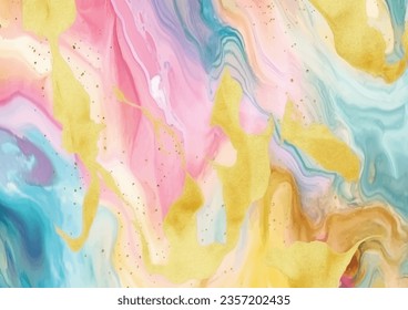 Abstract multicolored watercolor background with gold glitter