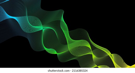 Abstract multicolored waves on black background. Rainbow light wave. Vector illustration.