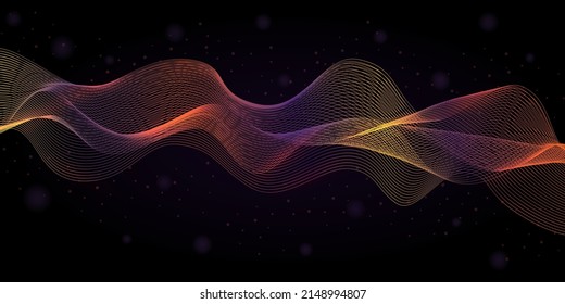 Abstract multicolored waves on black background. Rainbow light wave. Vector illustration.