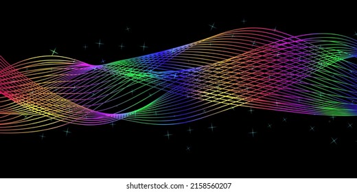 Abstract multicolored waves on black background. Electronic color waves. Vector illustration. Banner, poster design.