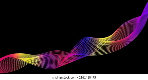 Abstract multicolored waves on black background. Electronic color sound waves. Vector illustration. Banner, poster design.