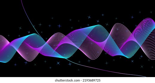 Abstract multicolored waves on black background. Electronic color sound waves. Vector illustration. Banner, poster design.