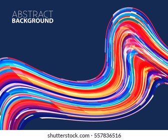 Abstract multicolored wavy stream on a dark blue background. Vector graphic wave