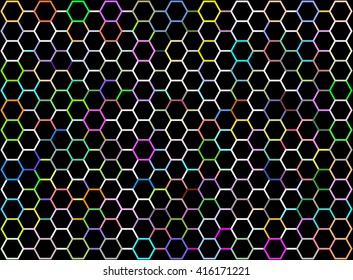 Abstract multicolored wire frame geometric hexagonal background