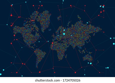 Abstract  Multi-colors World Map dots  Background and Wallpaper. Global network connection, Social communications concept.