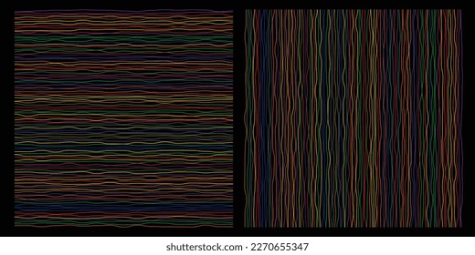 Abstrakte mehrfarbige vertikale und horizontale Linien auf dunklem Hintergrund. Vektorgrafik.