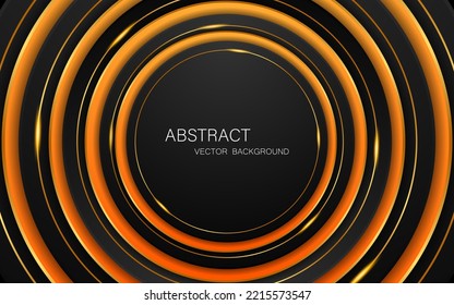 Abstract multi-layered black and orange circle shape with elegant golden lines. vector illustration
