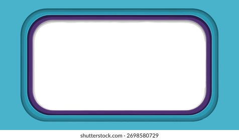 Quadro retangular multicamadas abstrato com cantos arredondados apresentando bordas azul e roxo em um fundo azul, oferecendo um elemento de design limpo.