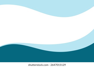 Fundo abstrato de onda de várias camadas com uma curva para o banner, dividindo a página. Um elemento gráfico, uma forma separadora com espaço para texto. Modelo de fundo moderno simples em tons pastel azul