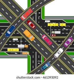Abstract, multilevel transport hub. The intersections of various roads. Transport. Vector illustration