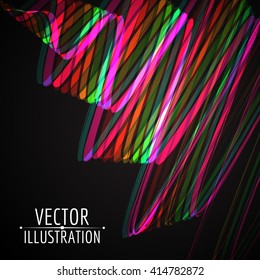 Abstract multiple lines on dark background. Colorful wave. Vector design.