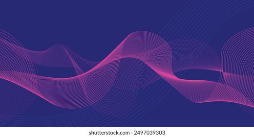 La línea de flujo azul neón múltiple abstracta en la curva azul marino y el fondo retorcido se puede utilizar para la etiqueta del cartel de la cubierta del cuaderno y la comida