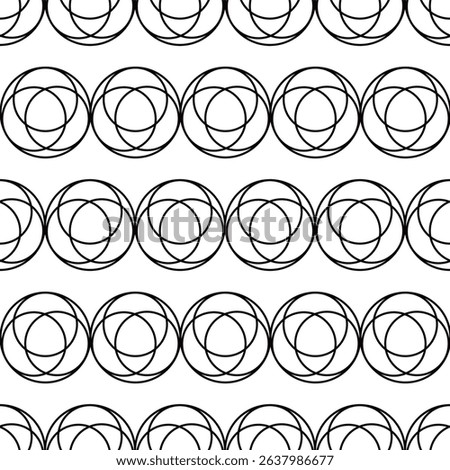 Abstract multiple outline circle form lined horizontally seamless pattern, minimalist simple hand drawn vector illustration, decorative monochrome texture, repeat ornament for textile, gift paper