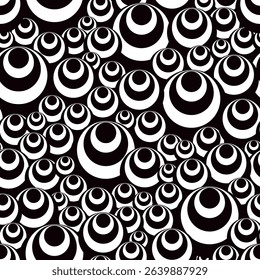 Abstract multiple overlapping circles in random order seamless pattern, minimalist simple hand drawn vector illustration, decorative monochrome texture, repeat ornament for textile, gift paper