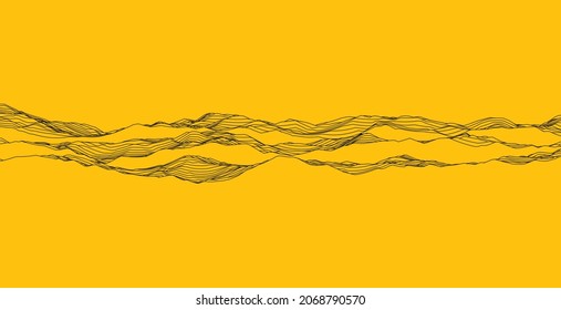 abstract multiple ripple curve line contour topography on yellow background, concept for geometry mountain contour, wave,  curve, line.