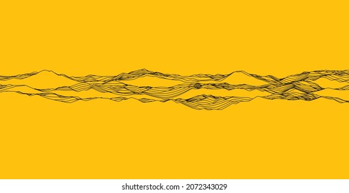 abstract multiple ripple curve line contour topography on yellow background, concept for geometry mountain contour, wave,  curve, line.