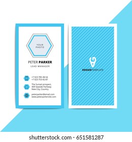Abstract multipurpose corporate business card on bright blue layout. Clean minimalistic vector id template. Modern geometric background for identity badge.