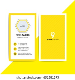 Abstract multipurpose corporate business card on bright yellow layout. Clean minimalistic vector id template. Modern geometric background for identity badge.