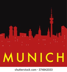 Abstract Munich skyline, with various landmarks, vector illustration