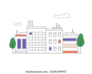 Abstract municipal building. Doodle construction, outline architecture. Government house in city. Public place, office center, urban infrastructure. Flat isolated lineart vector illustration on white
