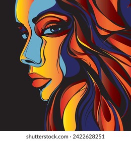 abstracto , mural de la cara de una hermosa mujer en colores tranquilos y armoniosos