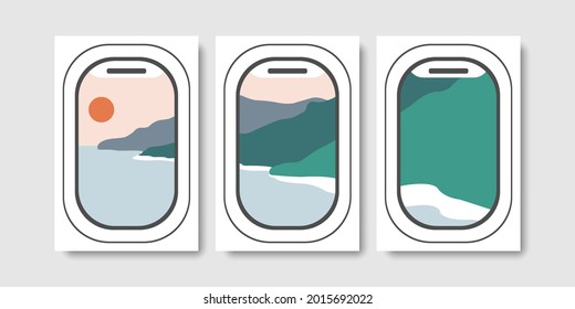 Abstract mural wall art with air plane window frame