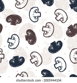 Abstract Mushroom and Mushrooms Vector Graphic Silhouette and Line Art Seamless Pattern can be use for background and apparel design