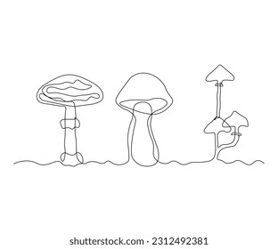 abstract Mushroom Set Continuous One Line Drawing