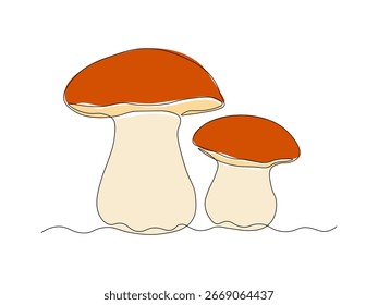 Cogumelos abstratos, desenho contínuo de uma única linha arte esboço, logotipo