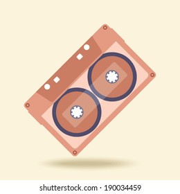 Abstract music audio cassette on old retro background, vector illustration