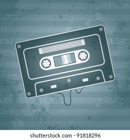 Abstract music audio cassette on old retro background, vector illustration