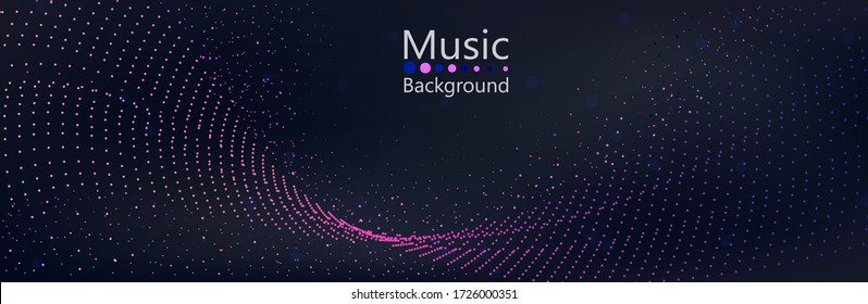Abstract Music background. Big Data Particle Flow Visualisation. Science infographic futuristic illustration. Sound wave. Sound visualization