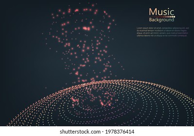 Abstract Music background. Big Data Particle Flow Visualisation. Science infographic futuristic illustration. Sound wave. Sound visualization