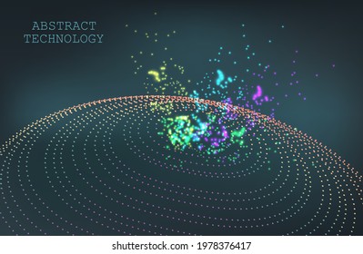 Abstract Music background. Big Data Particle Flow Visualisation. Science infographic futuristic illustration. Sound wave. Sound visualization