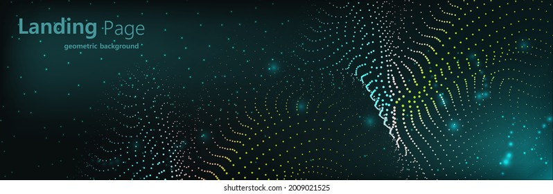 Resumen Fondo musical. Visualización del flujo de partículas de Big Data. Ilustración futurista de ciencia infográfica. Ola sonora. Visualización de sonido