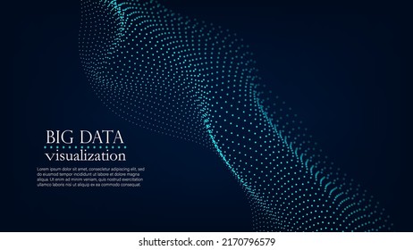 Abstract Music background. Big Data Particle Flow Visualisation. Science infographic futuristic illustration. Sound visualization. Cryptocurrency fintech network blockchain and programming concept.