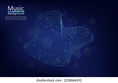 Abstract Music background. Big Data Particle Flow Visualisation. Science infographic futuristic illustration. Sound visualization. Cryptocurrency fintech network blockchain and programming concept.