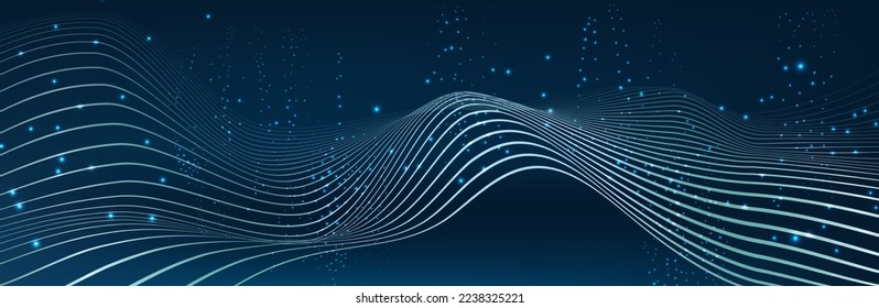 Resumen Fondo musical. Visualización del flujo de partículas de Big Data. Ilustración futurista de ciencia infográfica. Visualización del sonido. Cryptocurrency fintech network blockchain y concepto de programación.