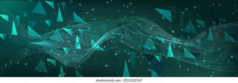 Abstract Music background. Big Data Particle Flow Visualisation. Science infographic futuristic illustration. Sound visualization. Cryptocurrency fintech network blockchain and programming concept.