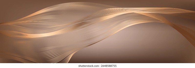 Abstract Music background. Big Data Particle Flow Visualisation chemical industry. Science infographic futuristic illustration. Sound wave. Premium background design with mocha mousse sound wave
