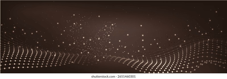 Abstract Music background. Big Data Particle Flow Visualisation chemical industry. Science infographic futuristic illustration. Sound wave. Premium background design with mocha mousse sound wave