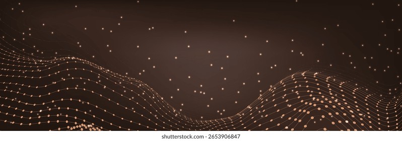 Abstract Music background. Big Data Particle Flow Visualisation chemical industry. Science infographic futuristic illustration. Sound wave. Premium background design with mocha mousse sound wave