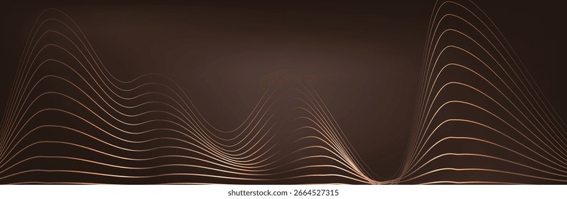 Abstrakte Musik Hintergrund. Big Data Particle Flow Visualisierung chemische Industrie. Wissenschaft Infografik futuristische Illustration. Schallwelle. Premium-Hintergrunddesign mit Mocha-Mousse-Schallwelle