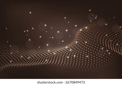 Abstract Music background. Big Data Particle Flow Visualisation chemical industry. Science infographic futuristic illustration. Sound wave. Premium background design with mocha mousse sound wave