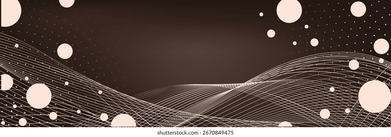 Resumo da música. Indústria química de visualização de fluxo de partículas de Big Data. Ilustração futurista de infográfico de ciência. Onda sonora. Design de fundo premium com onda de som mocha mousse